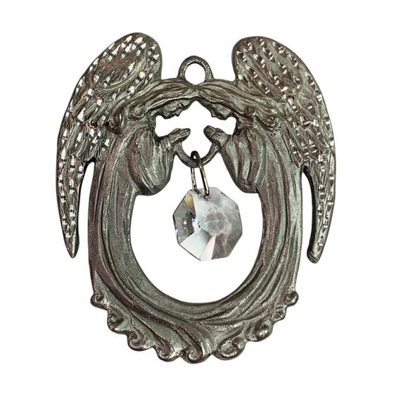 Spoontiques Pewter Twin Angels Ornament Crystal 2.5" #2372 Suncatcher - Picture 1 of 5